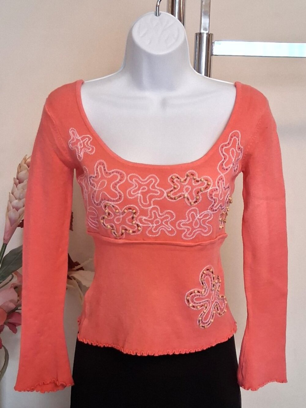 Dense Knit Cardigan Embroidered Sweater - Soft Spring Fall Winter Pink S